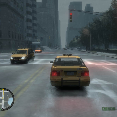 Дождливая центральная улица Либерти-Сити и такси Grand Theft Auto (800x600px, 65.2Kb)