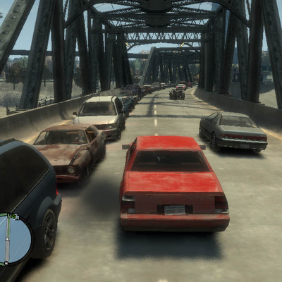 На старом красном авто по мосту Grand Theft Auto (800x600px, 97.9Kb)